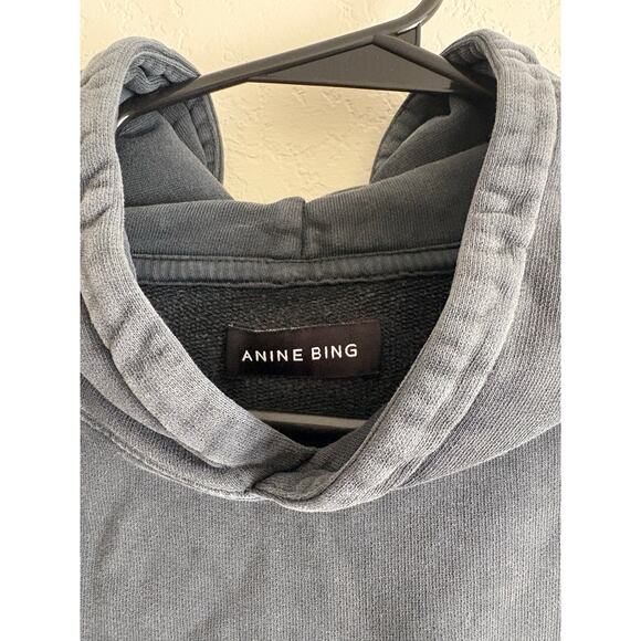 Anine Bing Alec Hoodie White Eagle in Washed Black - Picture 2 of 5